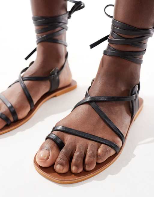 Asos design favoured leather flat sandals online