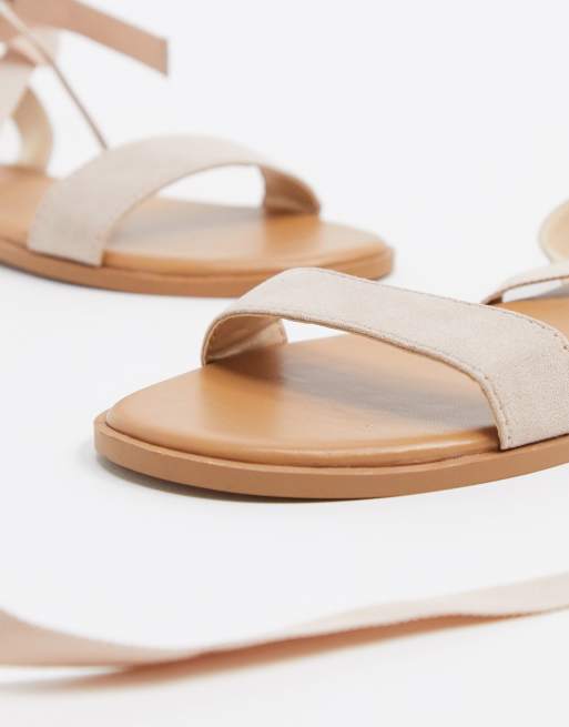 ASOS DESIGN - Finland - Platte sandalen met strikbanden in beige, 2 van 4