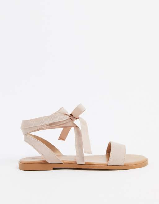 ASOS DESIGN - Finland - Sandali bassi beige con allacciatura alla gamba, 3 di 4