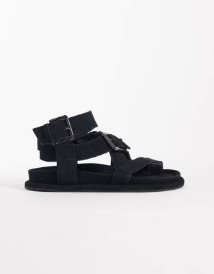 Asos Design Finley Premium Strappy Footbed Sandals In Black