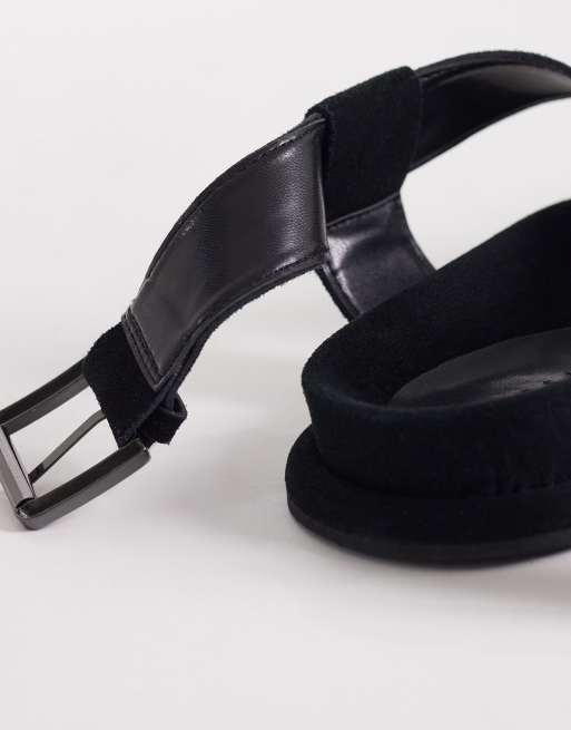 ASOS DESIGN Finley premium strappy footbed sandals in black suede, 3 of 4