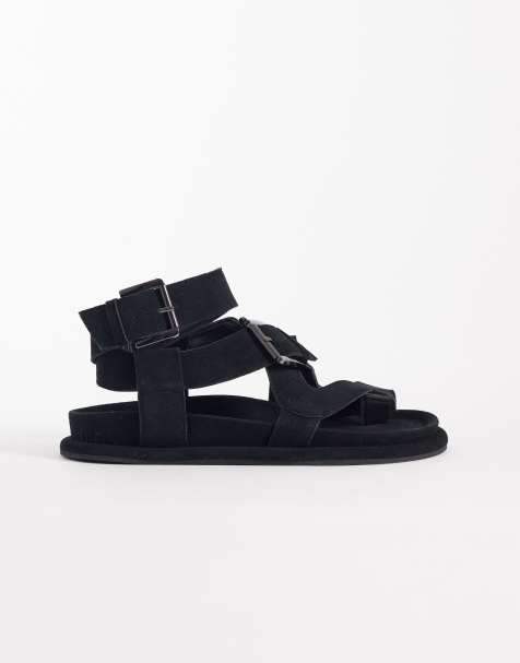 ASOS DESIGN – Finley – Premium – Svarta sandaler i mocka med formad sula och remmar - view 1
