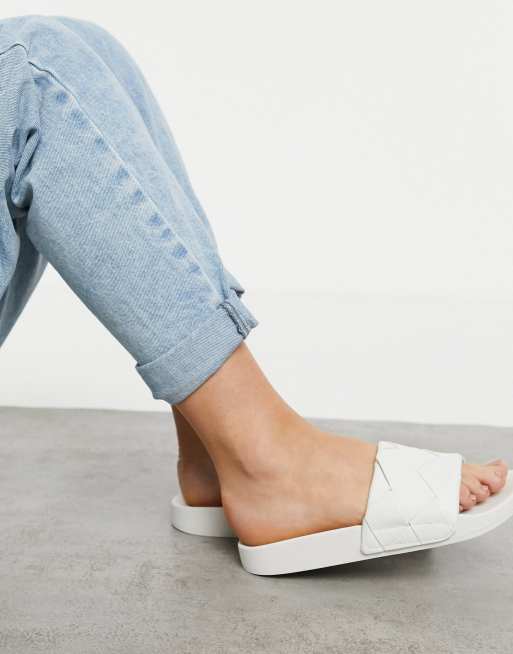 White woven slides sales
