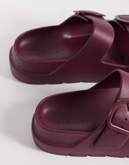 ASOS DESIGN - Finn - Bordeauxrøde flatform-sliders med dobbeltspænde, 3 af 4