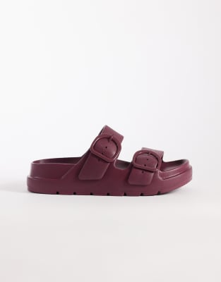  Finn flatform double buckle slider in burgundy