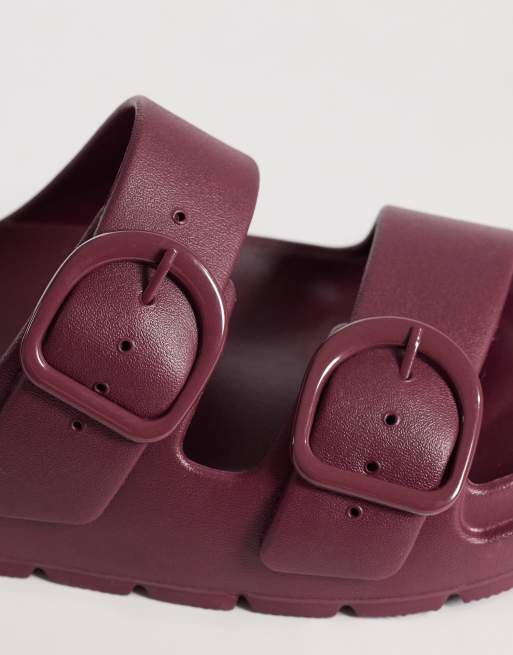 ASOS DESIGN Finn flatform double buckle slider in burgundy, 4 of 4