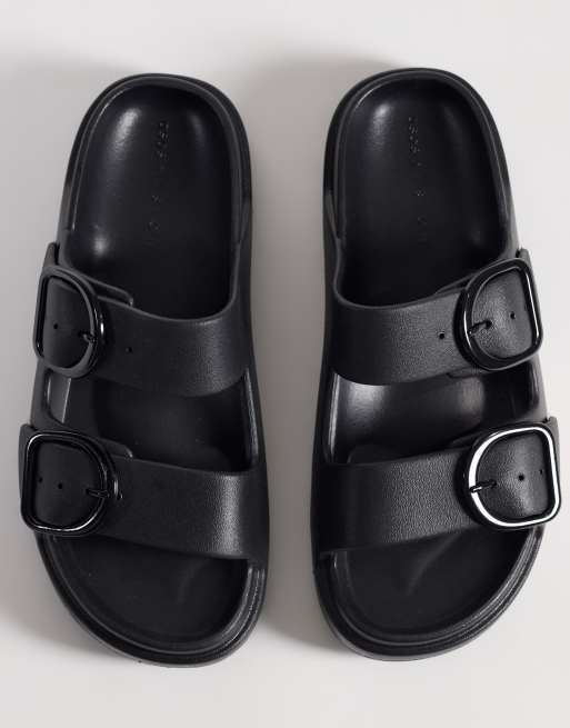ASOS DESIGN – Finn – Svarta flatform-tofflor med dubbla spännen, 2 av 4