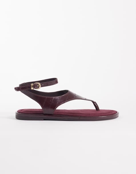 ASOS DESIGN - Finsbury - Bordeauxrøde sandaler med tårem og ankelrem - view 1