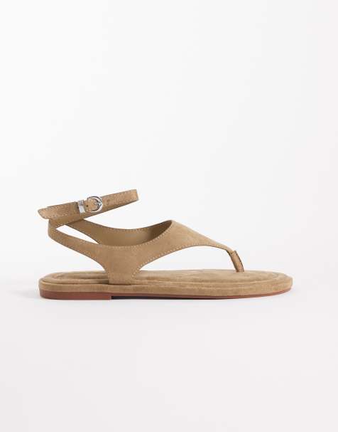ASOS DESIGN Finsbury toe post sandals with ankle strap in taupe - view 1