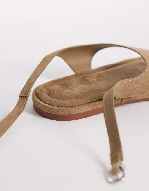 ASOS DESIGN Finsbury toe post sandals with ankle strap in taupe, 3 of 4
