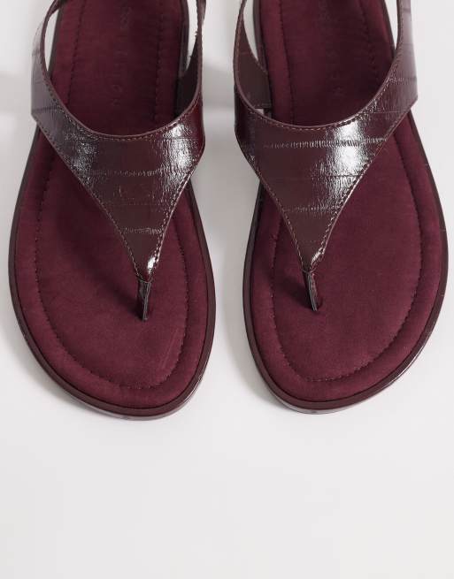 ASOS DESIGN Finsbury toe post sandals with ankle straps in burgundy, 3 of 4