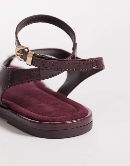 ASOS DESIGN Finsbury toe post sandals with ankle straps in burgundy, 4 of 4
