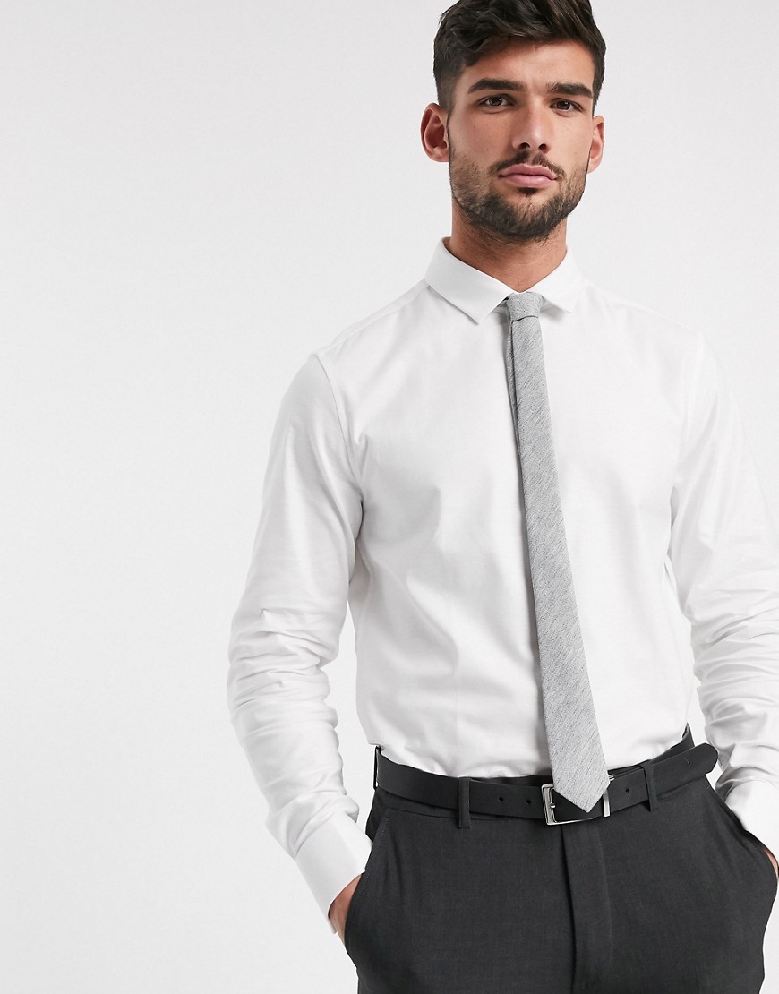 ASOS DESIGN – Finskjorta med stretch och normal passform, oxfordskjorta med dubbel manschett-Vit