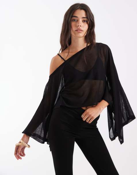 ASOS DESIGN finstickad skir poncho i svart - view 1