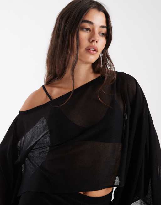 ASOS DESIGN finstickad skir poncho i svart, 3 av 4
