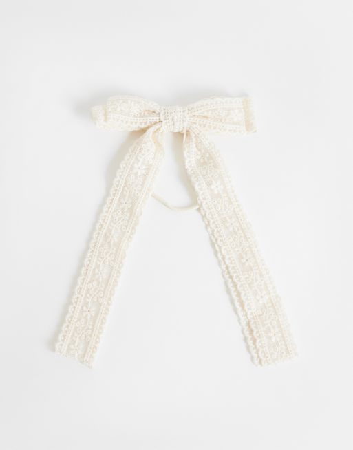 ASOS DESIGN - Fiocco per capelli in pizzo color avorio