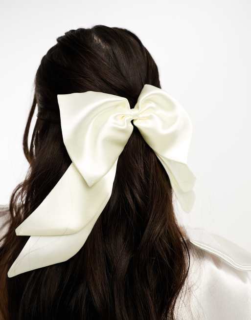 ASOS DESIGN - Fiocco per capelli in raso color crema