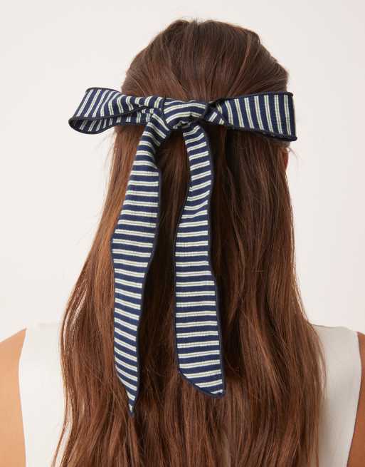 ASOS DESIGN - Fiocco per capelli lungo blu navy a righe verdi