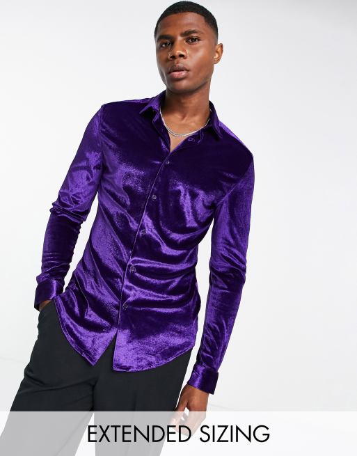ASOS DESIGN – Fioletowa aksamitna koszula o obcisłym kroju