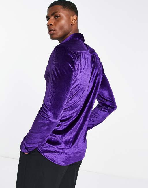 ASOS DESIGN – Fioletowa aksamitna koszula o obcisłym kroju, 2 z 4