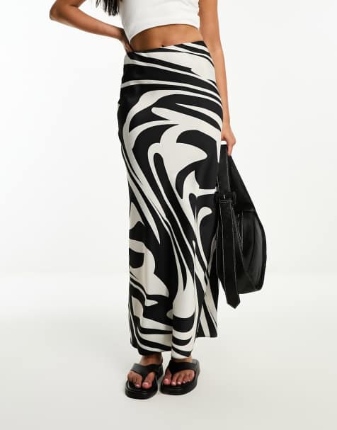 ASOS DESIGN satin bias maxi skirt in graphic marble print 