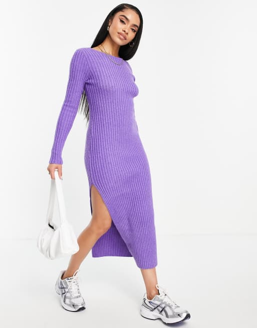 ASOS DESIGN – Fioletowa dzianinowa sukienka maxi o niesymetrycznym kroju ze sznurowanym tyłem