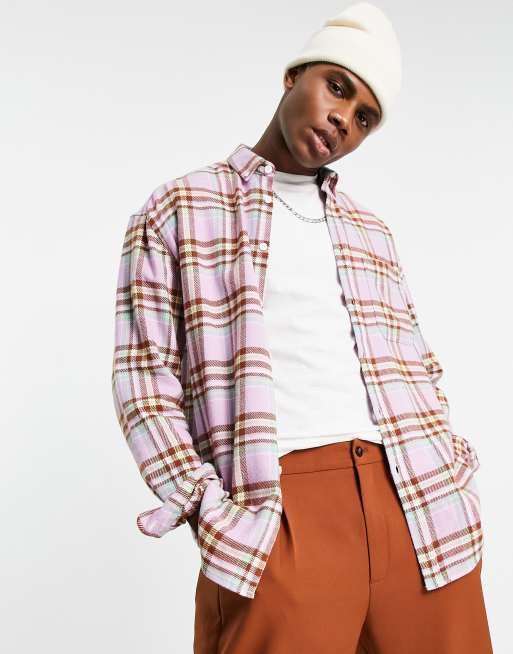 ASOS DESIGN – Fioletowa koszula oversize w stylu lat 90. ze szczotkowanej flaneli w kratę
