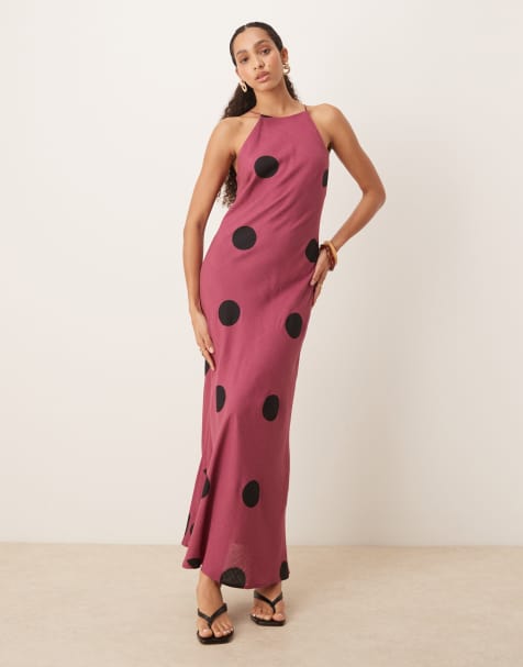 ASOS DESIGN linen racer maxi sundress in purple spot