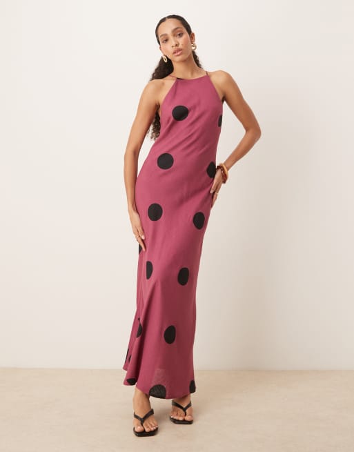 ASOS DESIGN – Fioletowa letnia sukienka maxi o fasonie bokserki w kropki