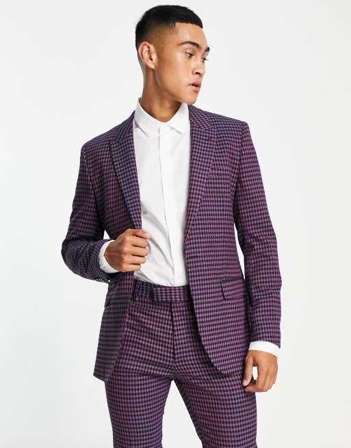 ASOS DESIGN – Fioletowa marynarka garniturowa o obcisłym kroju z diagonalu w pepitkę