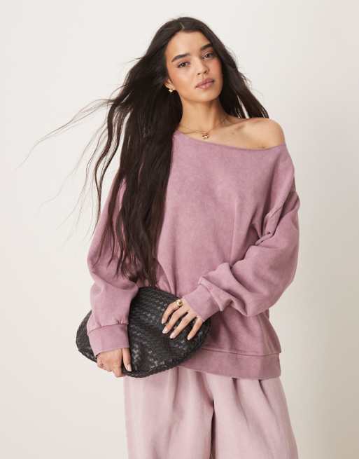 ASOS DESIGN – Fioletowa sprana bluza z odsłoniętym ramieniem