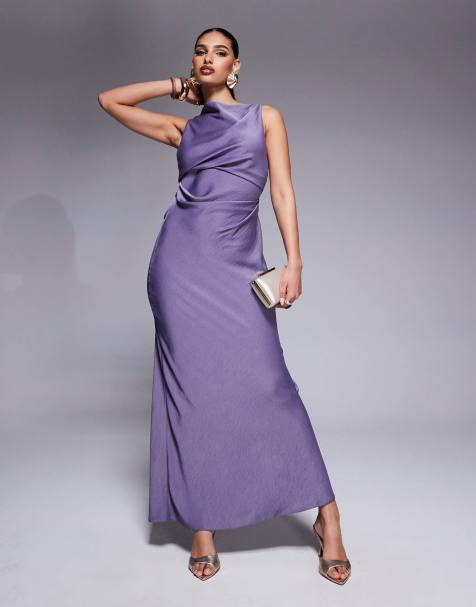 ASOS DESIGN – Fioletowa sukienka maxi z drapowaną góra i drapowanym tyłem - view 1