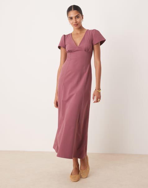 ASOS DESIGN flutter sleeve open back midi dress in purple