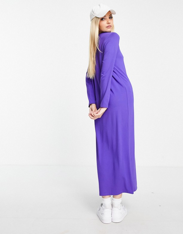 ASOS DESIGN – Fioletowa sukienka T-shirtowa maxi z długimi rękawami Fioletowy Ogromna Niespodzianka 