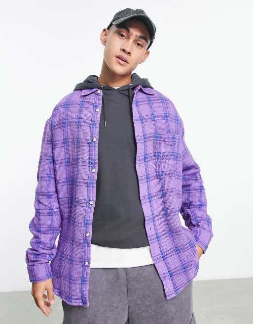 ASOS DESIGN – Fioletowa teksturowana koszula oversize w kratkę w stylu lat 90.