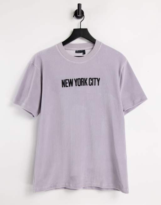 ASOS DESIGN – Fioletowy luźny T-shirt z nadrukiem „New York City”