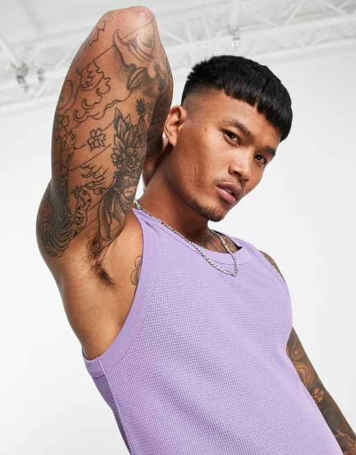 ASOS DESIGN – Fioletowy podkoszulek o waflowej fakturze i kroju podkreślającym sylwetkę