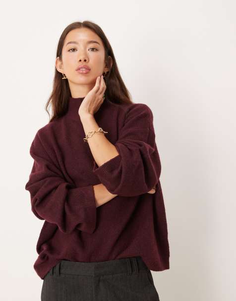 ASOS DESIGN longline jumper with funnel neck in plum