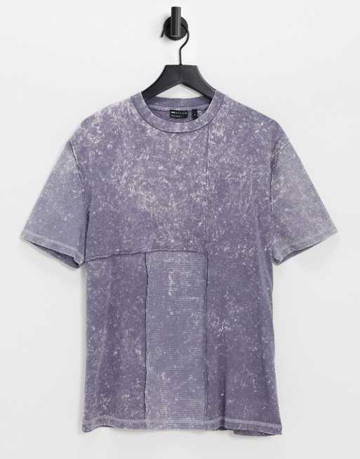 ASOS DESIGN – Fioletowy T-shirt oversize z efektem sprania i wstawką o strukturze gofrowej