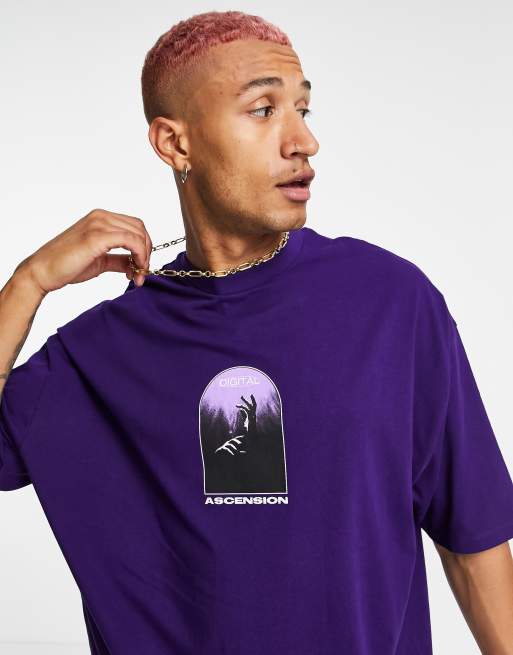 ASOS DESIGN – Fioletowy T-shirt oversize z nadrukiem na plecach, 2 z 4