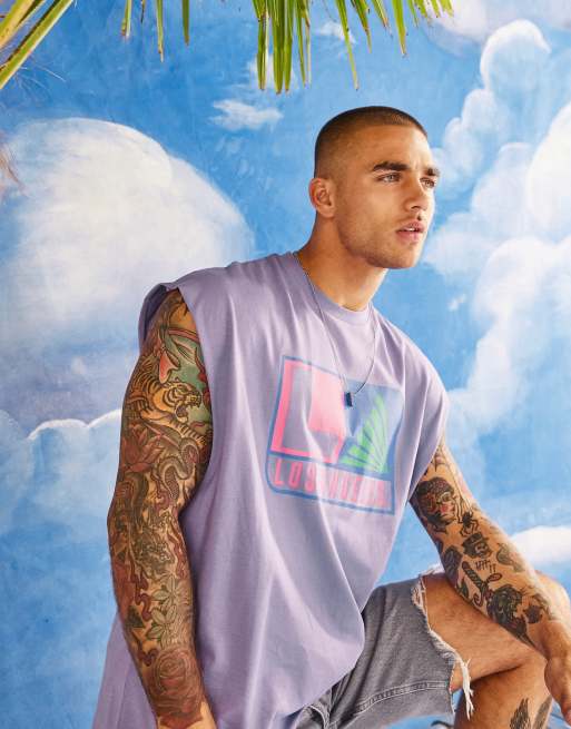 ASOS DESIGN – Fioletowy T-shirt oversize z napisem „Los Angeles”