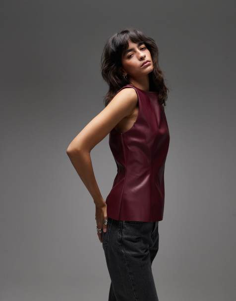 ASOS DESIGN pu cinched tee in plum