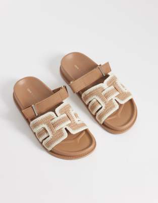 ASOS DESIGN - Fion - Sandalen aus gewebtem Strick in Natur mit Fußbett-Neutral