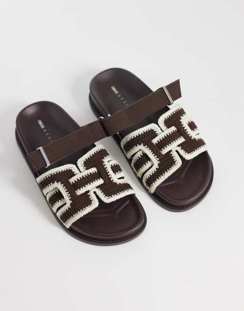 ASOS DESIGN Fion woven knitted footbed sandals in chocolate - view 1