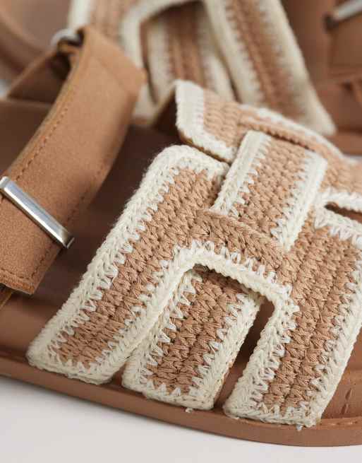 ASOS DESIGN Fion woven knitted footbed sandals in natural, 3 of 4