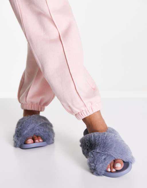 Dusty Blue Fluffy Slippers