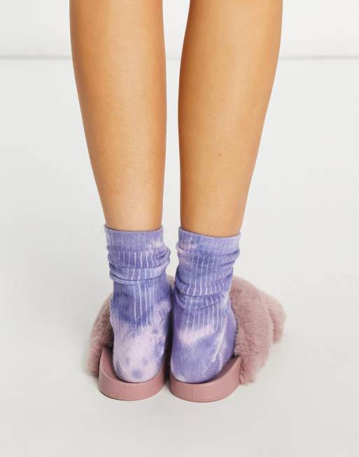 ASOS DESIGN Fiona fluffy crossover sliders in dusty pink ASOS