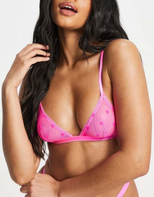 ASOS DESIGN – Fiona – Jaskraworóżowe body z flokowanym wzorem w serca