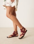 [ASOS DESIGN] ASOS DESIGN Fiorella gladiator flat sandals in burgundy-Red 36 Dark Cherry