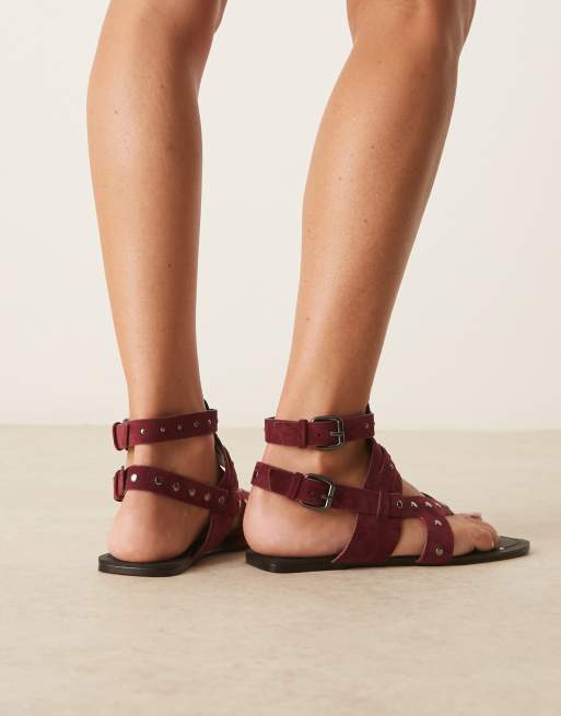 ASOS DESIGN Fiorella gladiator flat sandals in burgundy